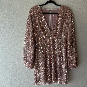 Free People Dance all Night long sleeve gold sequin mini dress size small